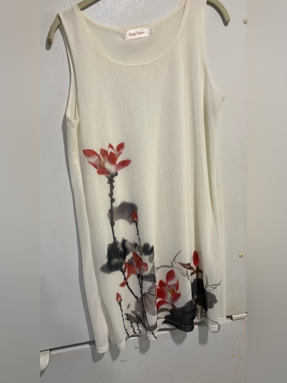 Simply Couture White Midi Dress with Red and Black Floral Print